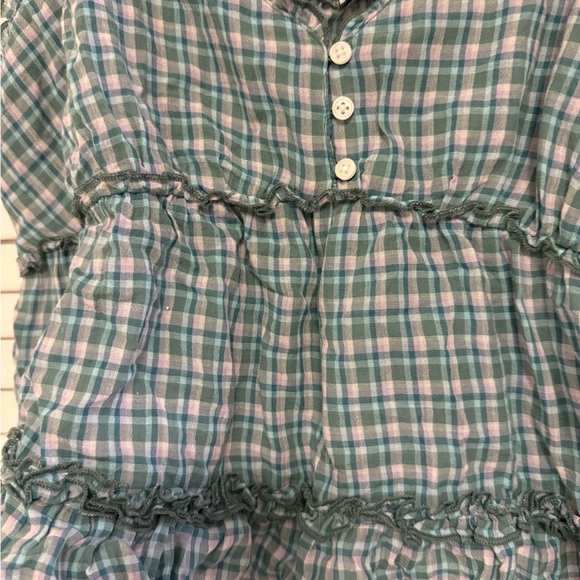 American Eagle Outfitters Teal Plaid Tiered Spaghetti-Strap Tank - Picture 3 of 4